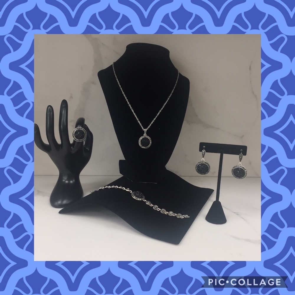 Dainty Antique Silver Tone Jewelry Set 4 pieces